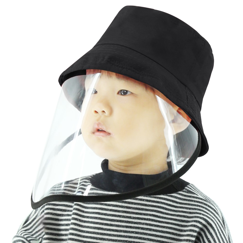 PULUZ PU471 Children Bucket Hat Protection Plaid Fisherman Cap with Removable Protective Face Shield Clear Visor Anti Virus Anti Splash Face Mask - Black